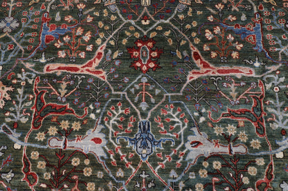 272 x 360 cm | Green Area Rug Afghan Hand Knotted Veg Dye Wool carpet