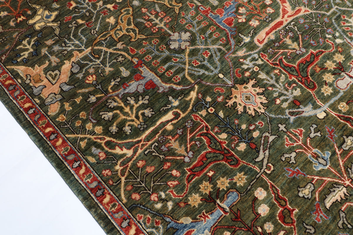 272 x 360 cm | Green Area Rug Afghan Hand Knotted Veg Dye Wool carpet