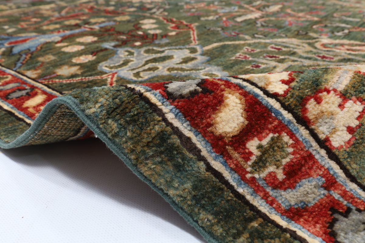 272 x 360 cm | Green Area Rug Afghan Hand Knotted Veg Dye Wool carpet
