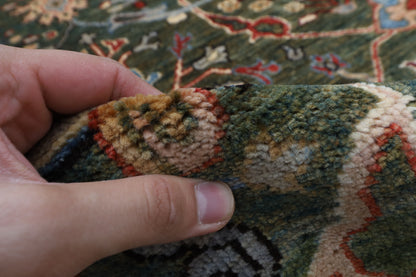 272 x 360 cm | Green Area Rug Afghan Hand Knotted Veg Dye Wool carpet