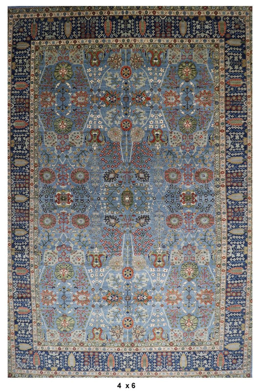 396 x 591 cm | Floral Blue Area Rug Afghan Hand Knotted Veg Dye Wool carpet