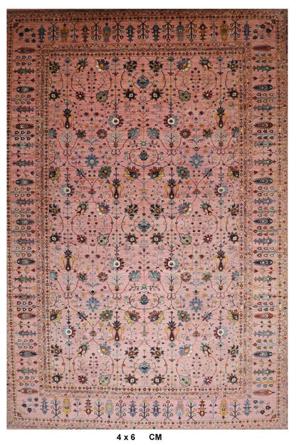 406 x 591 cm | Pink Floral Large Area Rug Afghan Hand Knotted Veg Dye Wool carpet