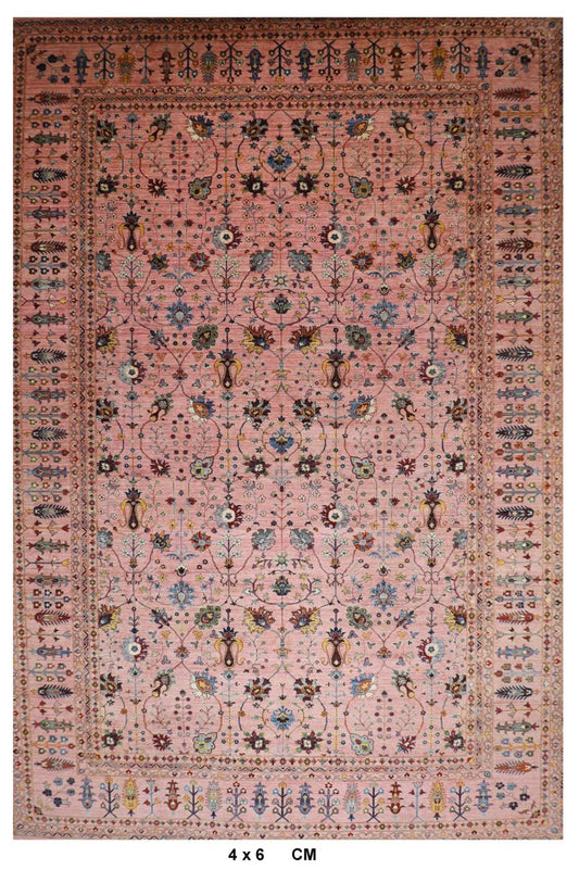 406 x 591 cm | Pink Floral Large Area Rug Afghan Hand Knotted Veg Dye Wool carpet