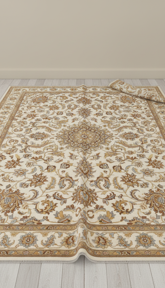 Ivory Tabriz Silk-Wool Carpet