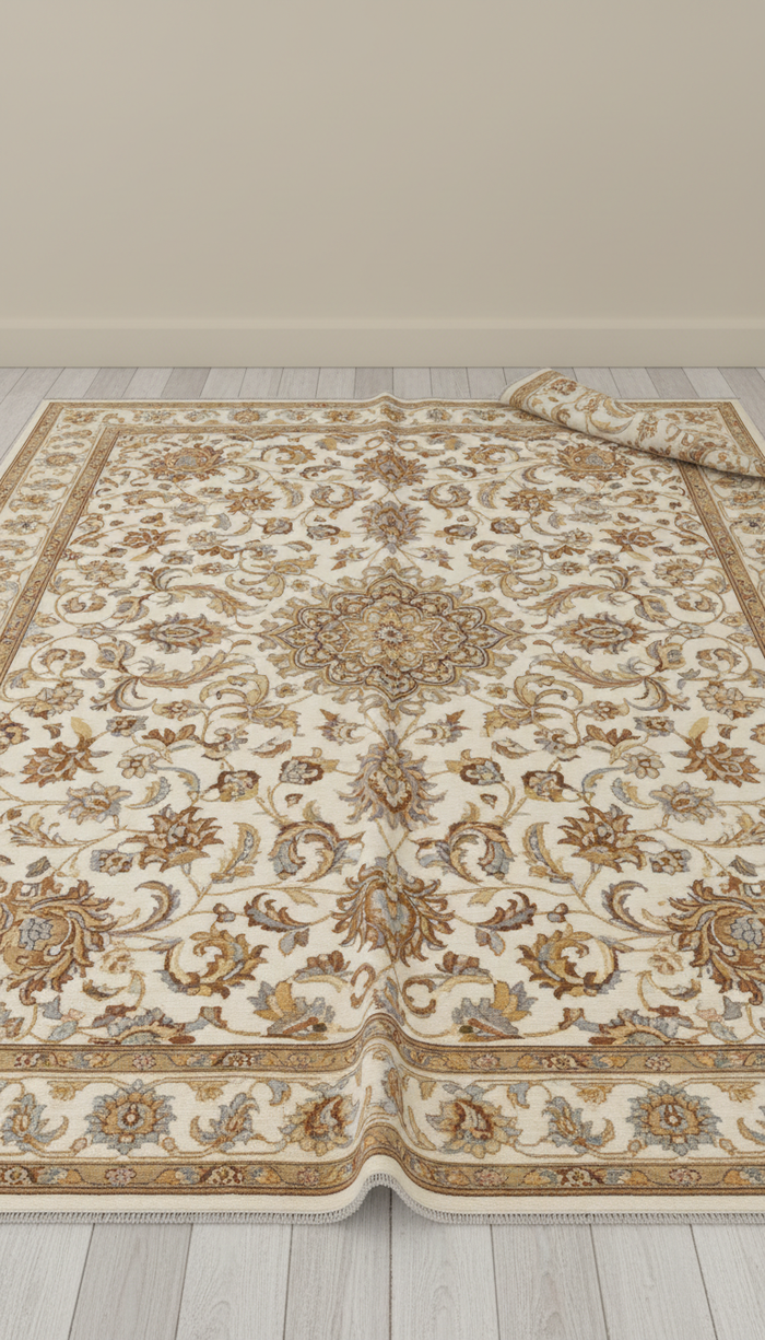 Ivory Tabriz Silk-Wool Carpet