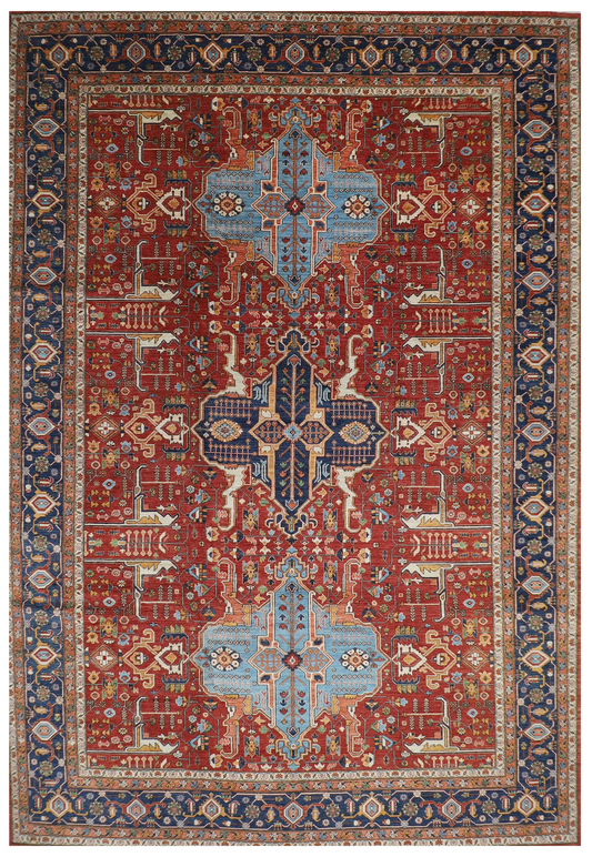 368 x 535 cm | Heriz Large Size Afghan Tribal Hand Knotted Natural Veg Dye Wool Carpet