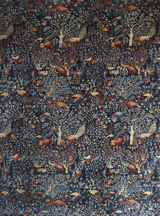 361 x 460 cm | Birds Navy Blue Handmade Large Size Afghan Area Rug Hand Knotted Carpet Living Room Rug