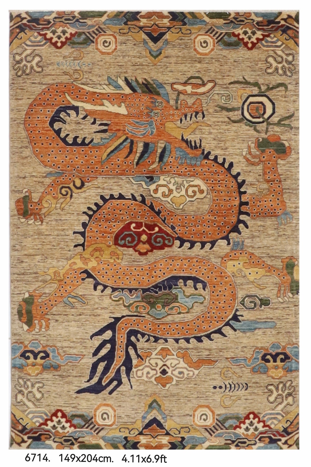 149 x 204 cm | Dragon Hand Knotted Wool Afghan Carpet
