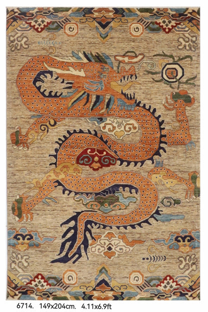 149 x 204 cm | Dragon Hand Knotted Wool Afghan Carpet