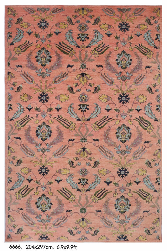 204 x 297 cm | Suzani Pink Hand Knotted Wool Afghan Carpet