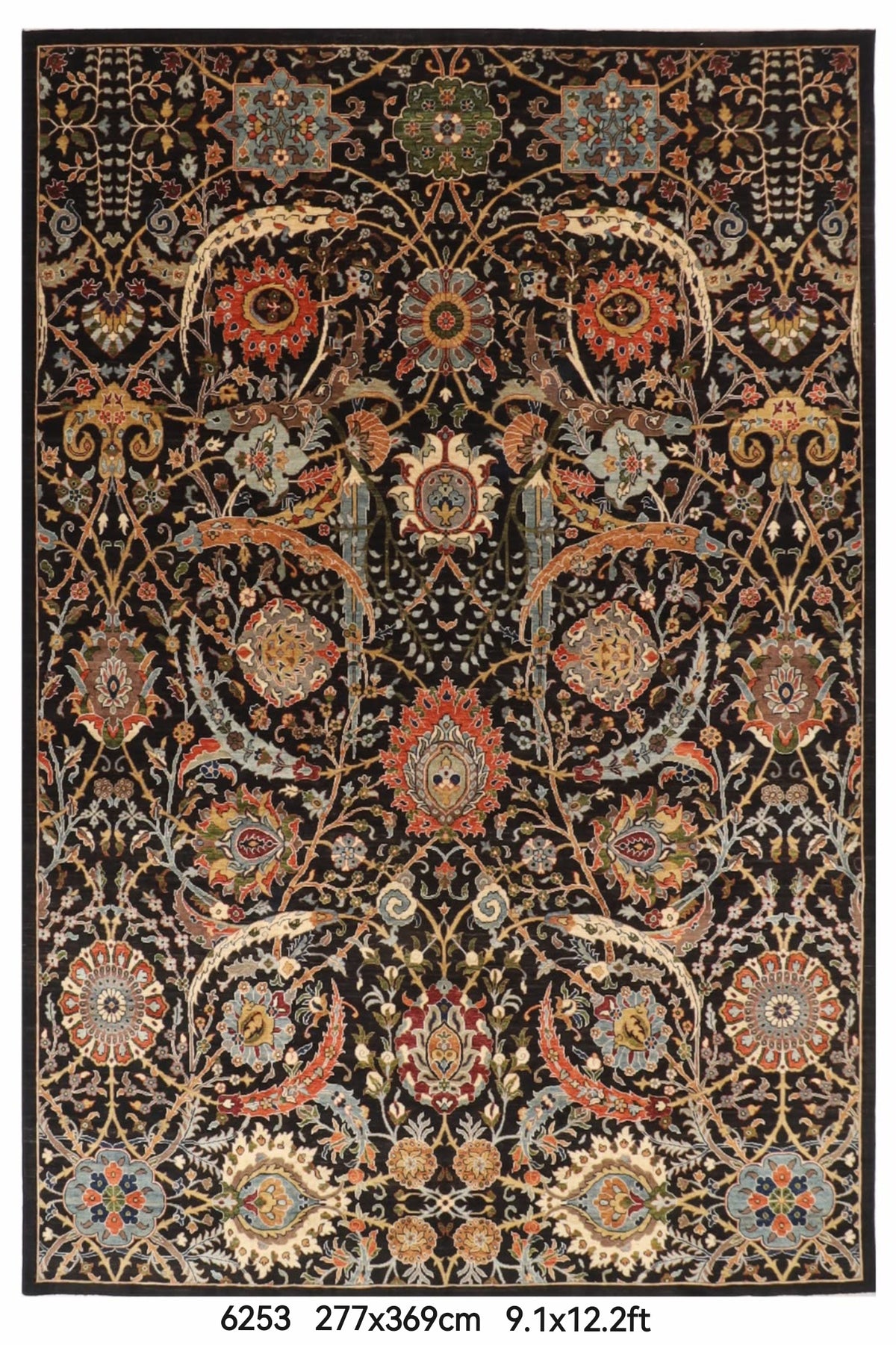 277 x 369 cm | Black Sickle Leaf Afghan Veg Dye Wool carpet