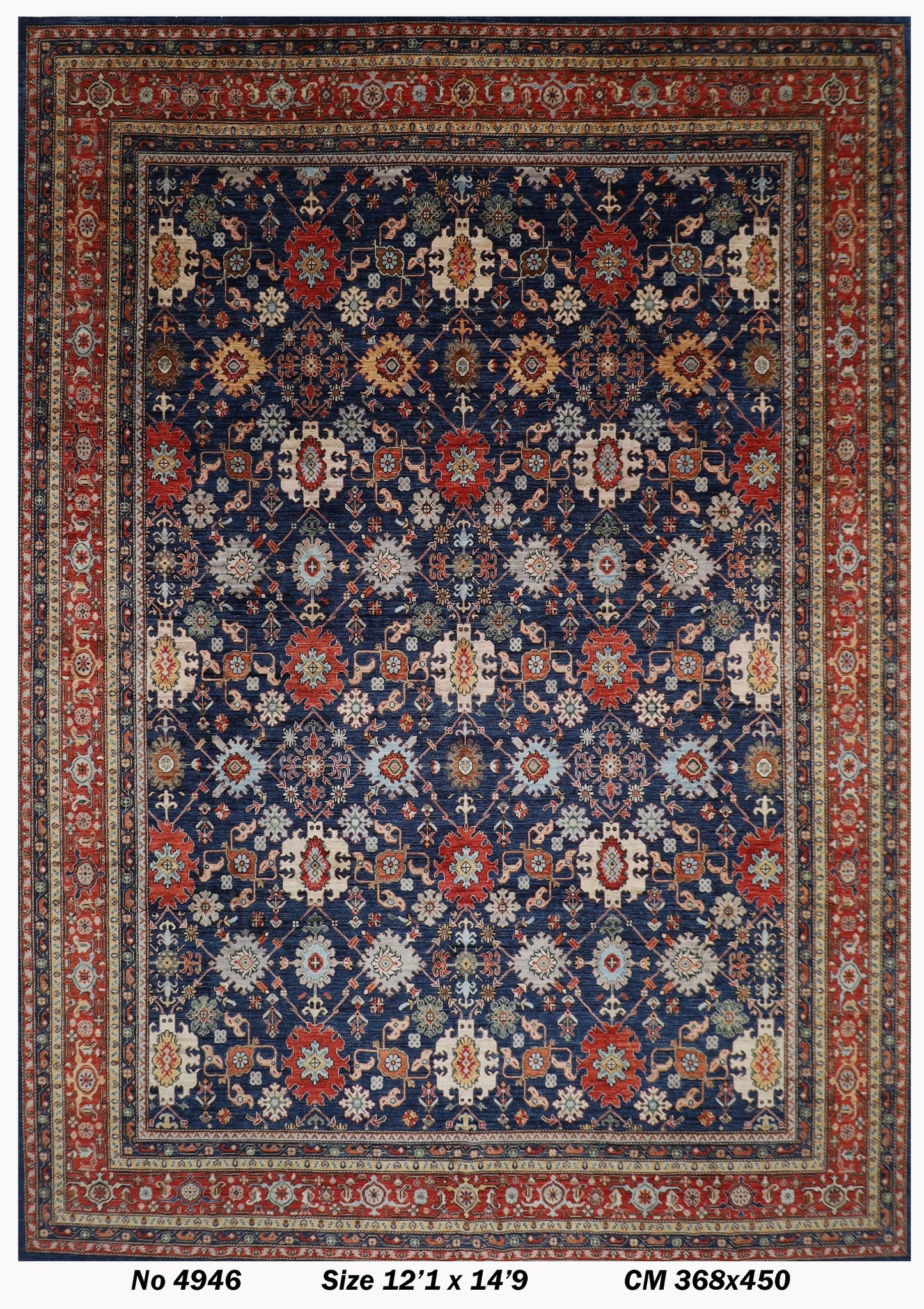 368 x 450 cm |  floral Tribal Blue large Area Rug Afghan Hand Knotted veg Dye Wool carpet