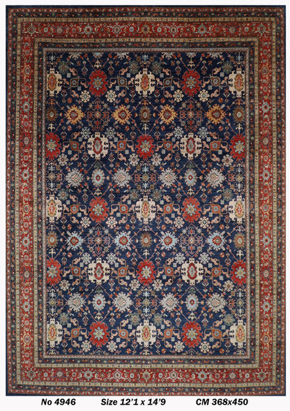 368 x 450 cm |  floral Tribal Blue large Area Rug Afghan Hand Knotted veg Dye Wool carpet