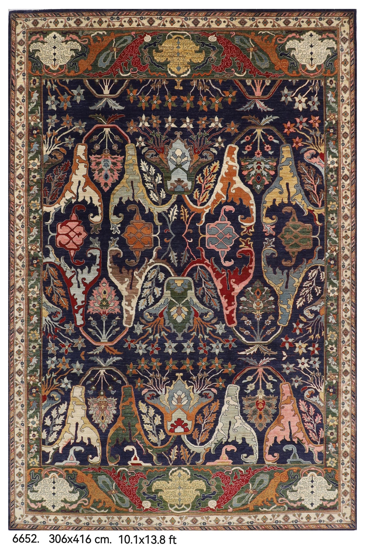 306 x 416 cm | Kawros Blue Design Hand Knotted Wool Afghan Carpet