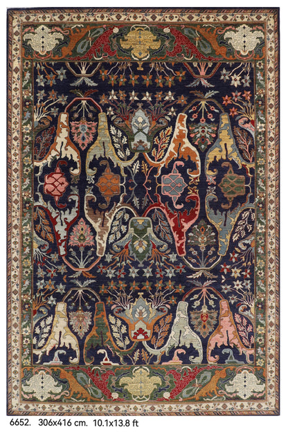306 x 416 cm | Kawros Blue Design Hand Knotted Wool Afghan Carpet
