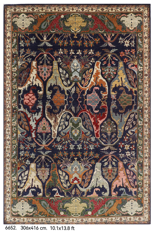 306 x 416 cm | Kawros Blue Design Hand Knotted Wool Afghan Carpet