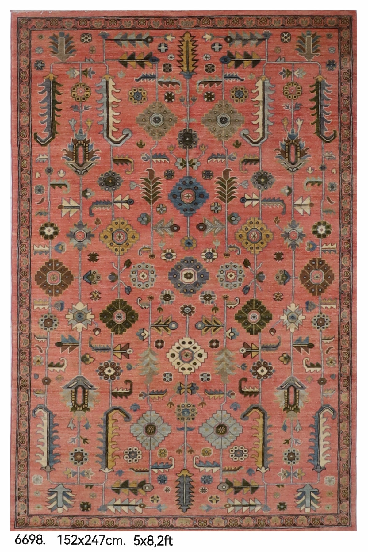 154 x 247 cm | Floral Pink Hand Knotted Wool Afghan Carpet