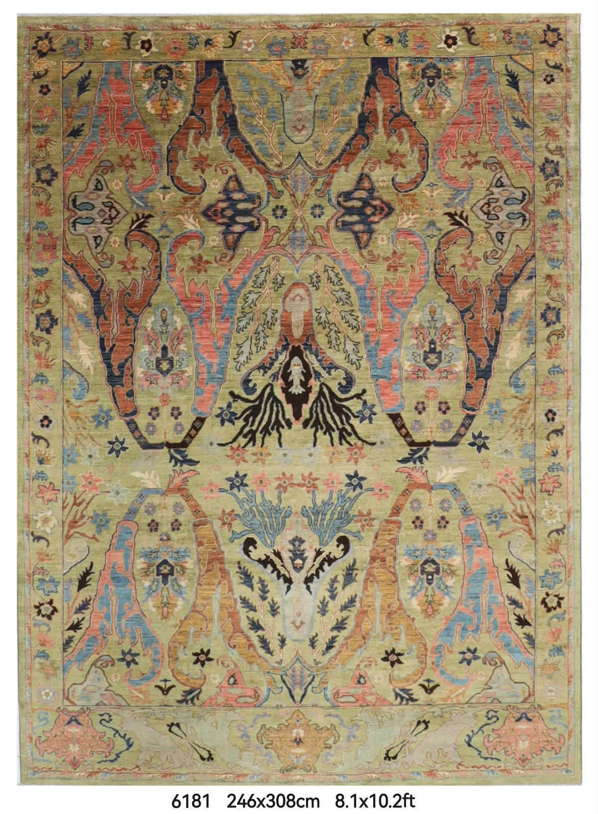 246 x 308 cm | Green Kawros Area Rug Afghan Hand Knotted Veg Dye Wool carpet