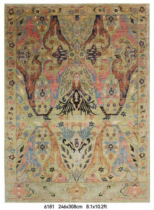 246 x 308 cm | Green Kawros Area Rug Afghan Hand Knotted Veg Dye Wool carpet