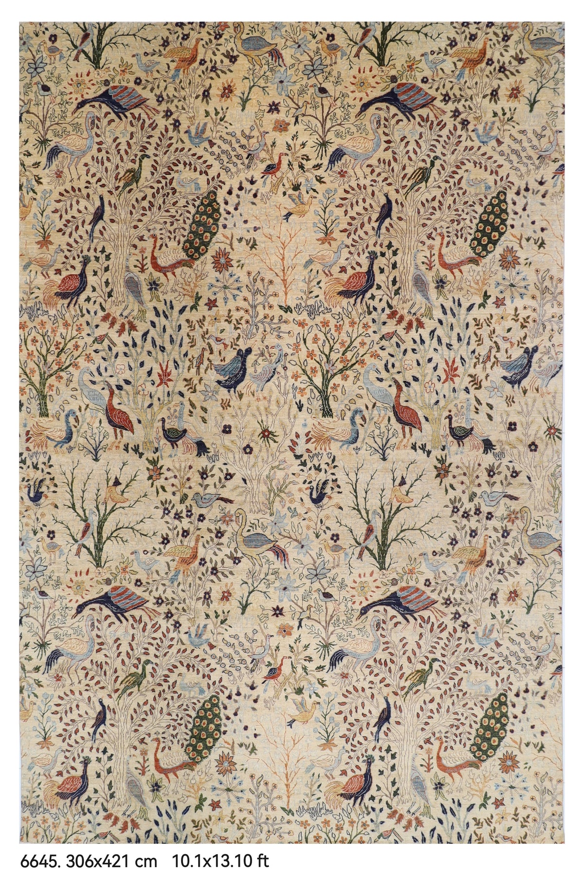 306 x 421 cm | Birds Beige Design Hand Knotted Wool Afghan Carpet