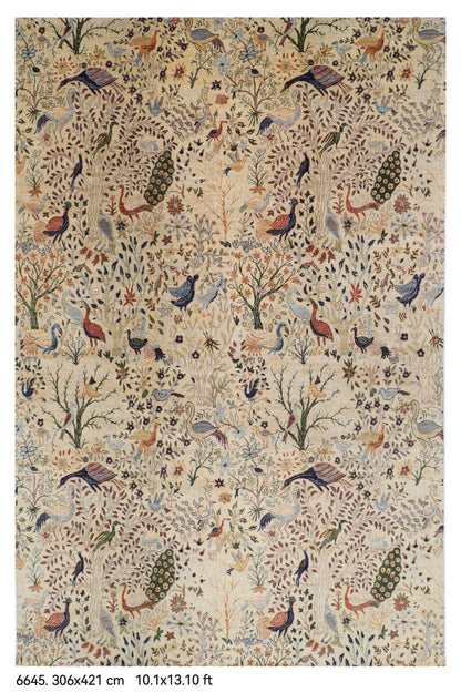 306 x 421 cm | Birds Beige Design Hand Knotted Wool Afghan Carpet