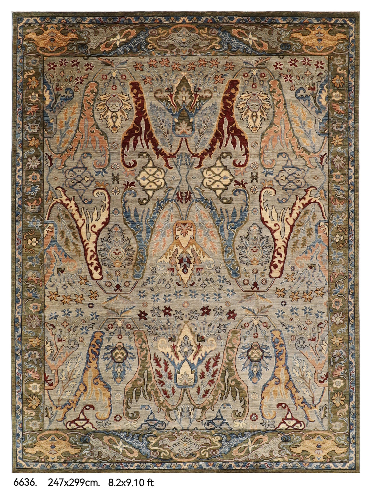 247 x 299 cm | Kawros Gray Design Hand Knotted Wool Afghan Carpet