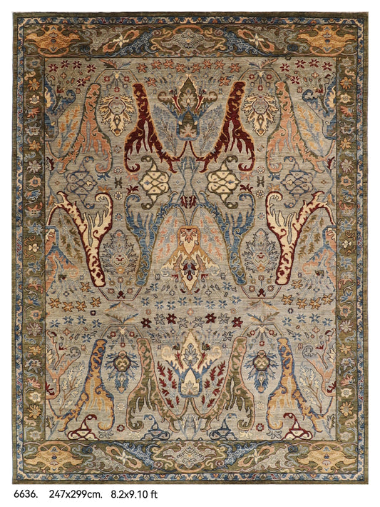 247 x 299 cm | Kawros Gray Design Hand Knotted Wool Afghan Carpet
