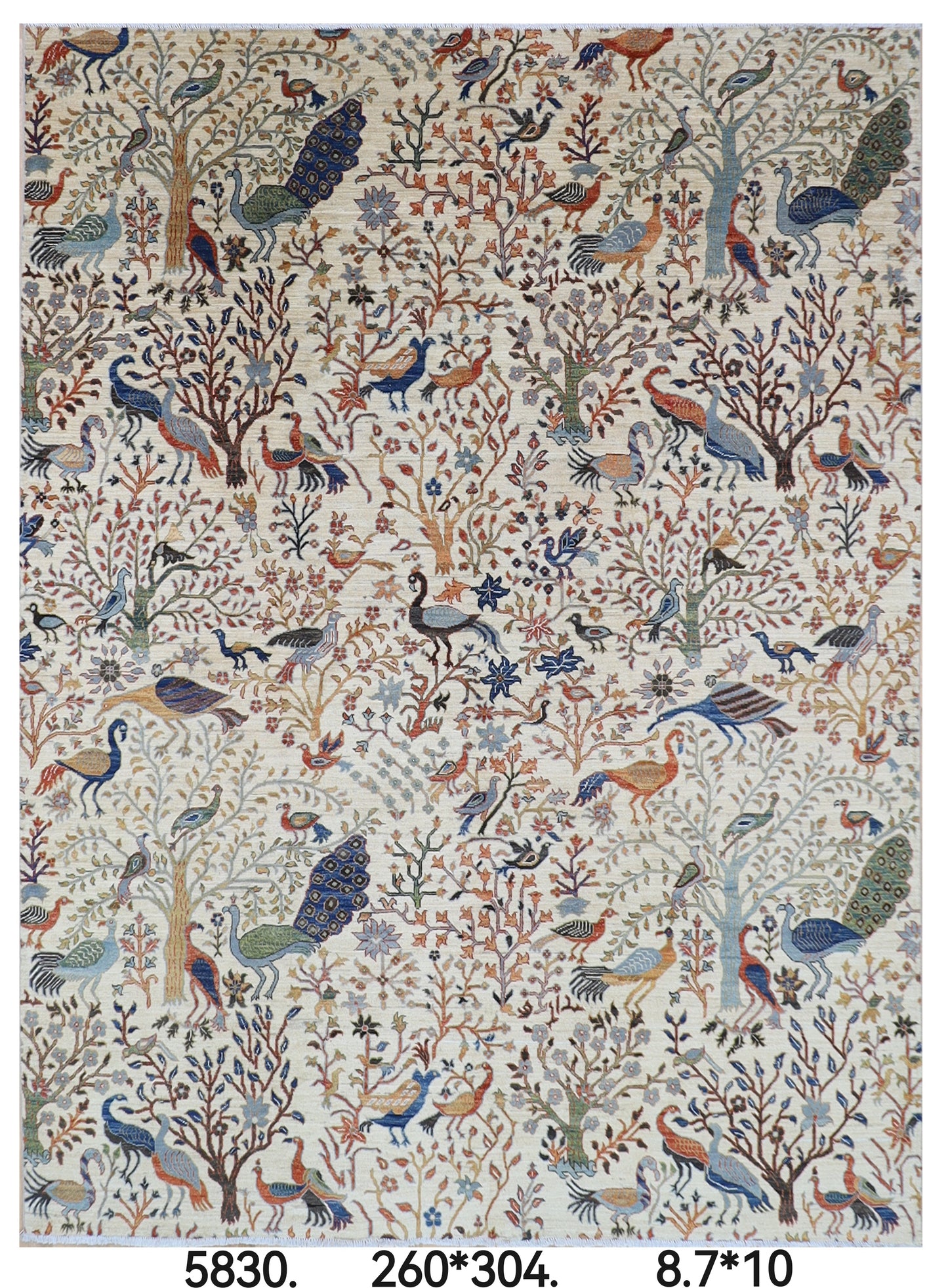 260 x 304 cm | Oriental Birds Beige Area Rug Afghan Hand Knotted Veg Dye Wool carpet