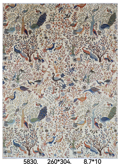 260 x 304 cm | Oriental Birds Beige Area Rug Afghan Hand Knotted Veg Dye Wool carpet