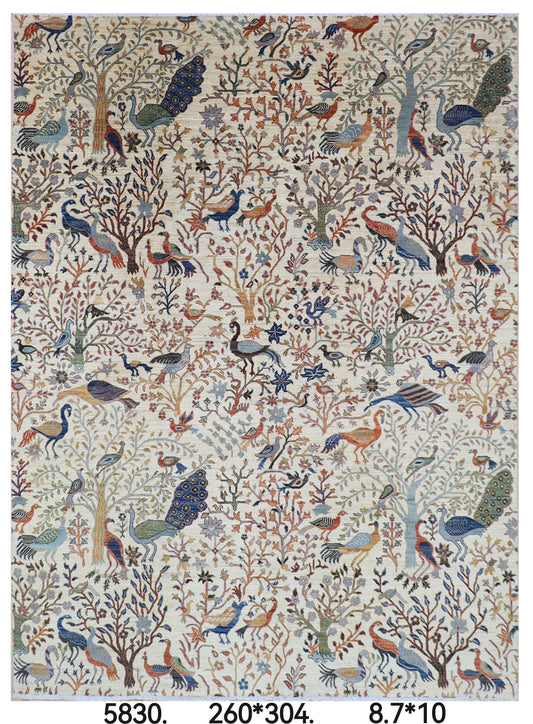260 x 304 cm | Oriental Birds Beige Area Rug Afghan Hand Knotted Veg Dye Wool carpet