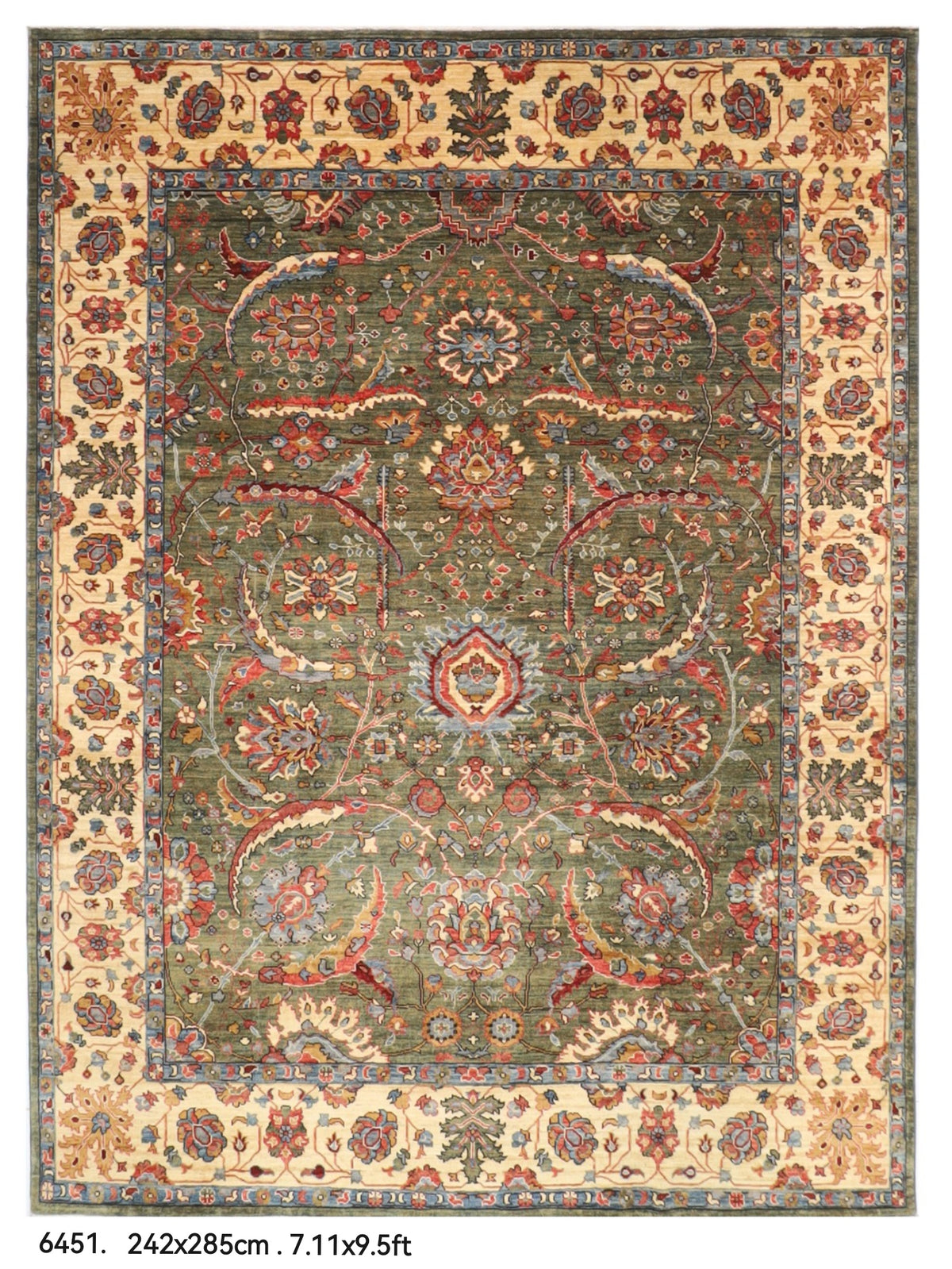 242 x 285 cm | Bidjar Green Design Hand Knotted veg Dye Wool Afghan Carpet