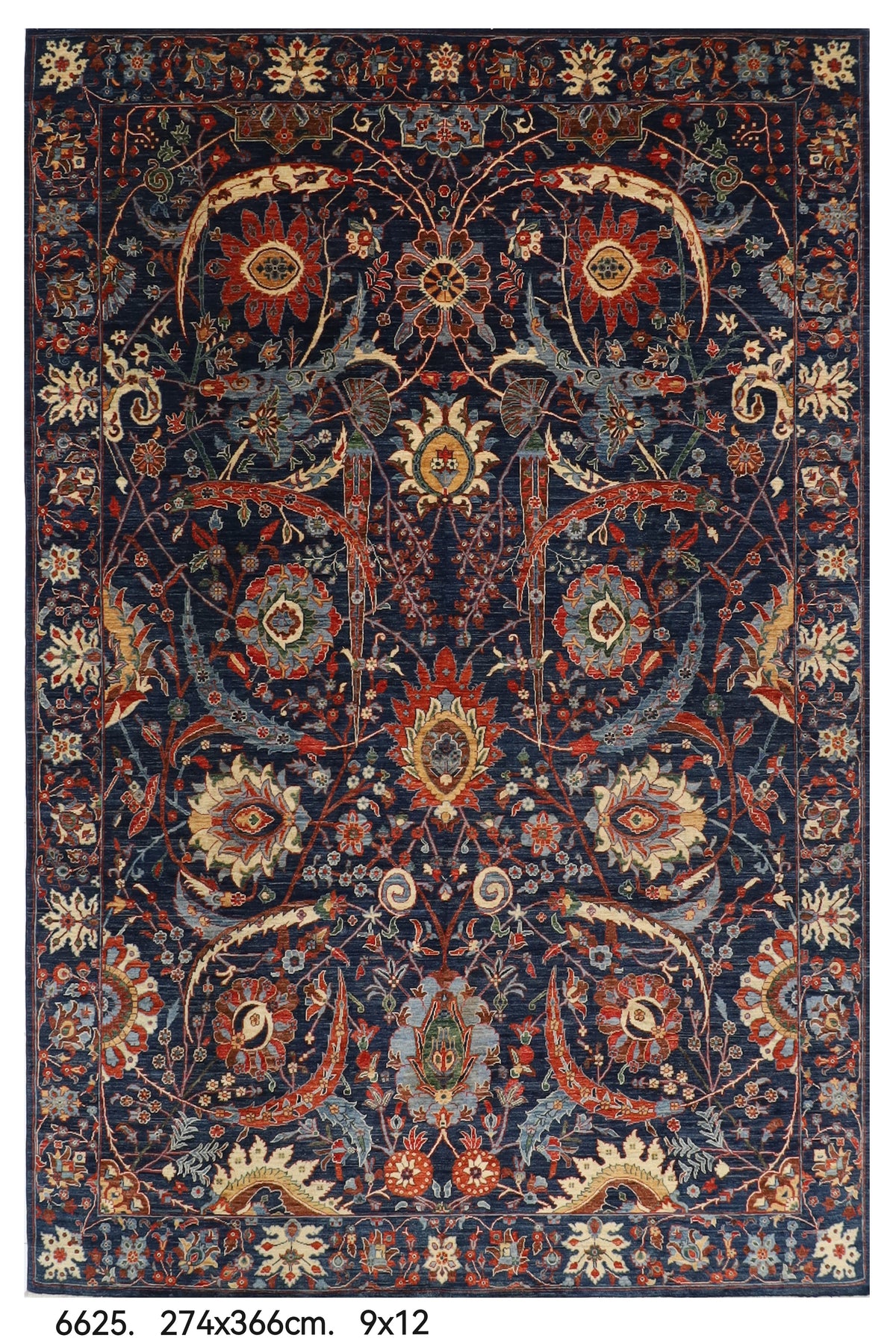 274 x 366 cm | Bidjar Blue Design Hand Knotted Wool Afghan Carpet