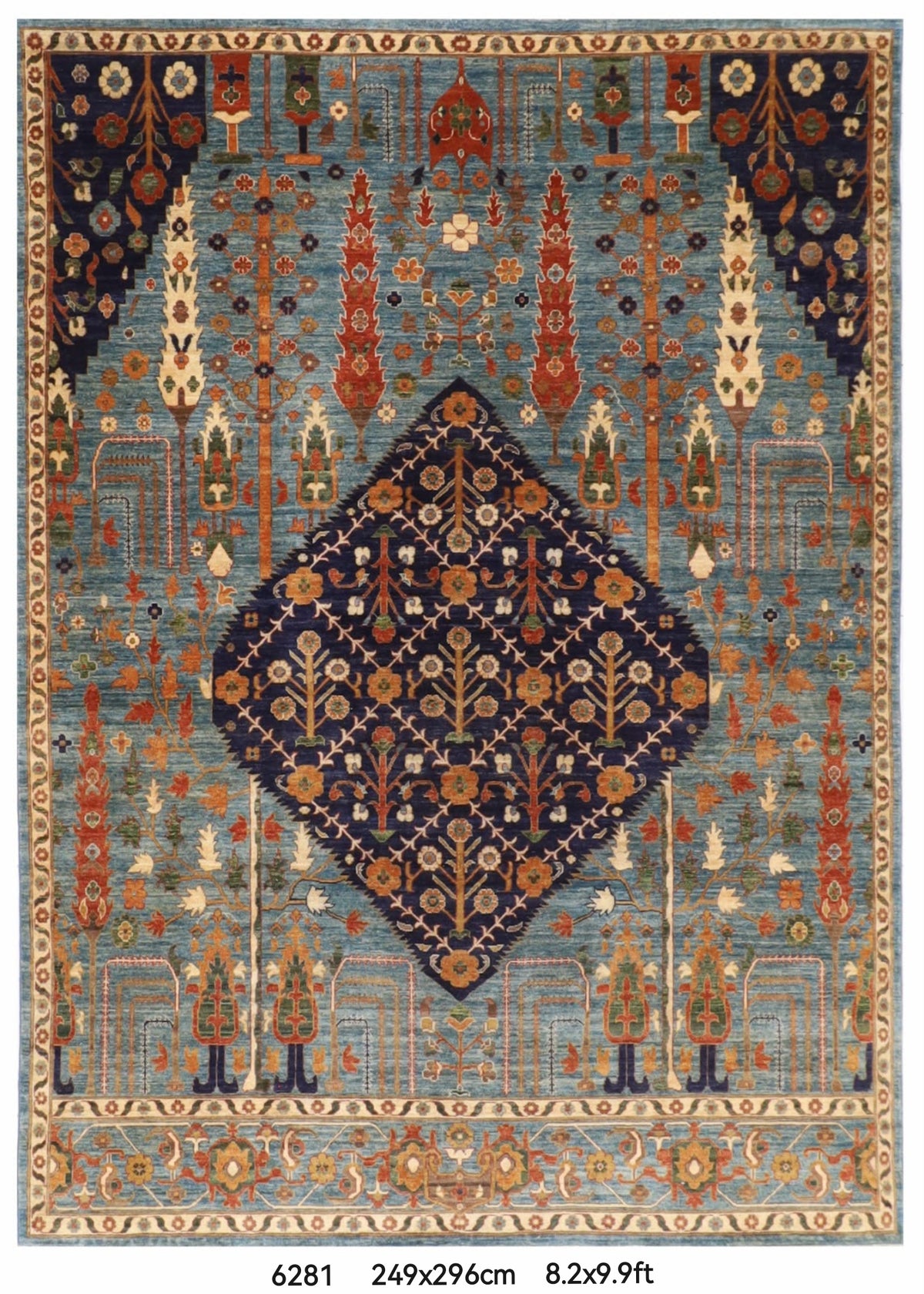 249 x 296 cm | Blue Tribal Afghan Veg Dye Wool carpet