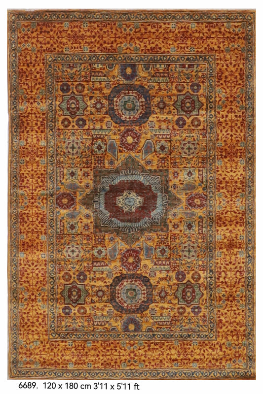 120 x 180 cm | Mamluk Hand Knotted Wool Afghan Carpet