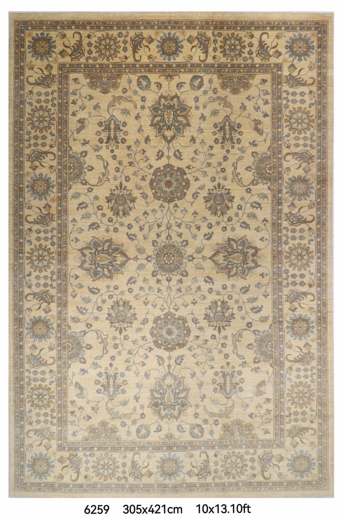 305 x 421 cm | Beige Floral Afghan Veg Dye Wool carpet