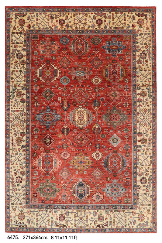 271 x 364 cm | Waziri Design Hand Knotted veg Dye Wool Afghan Carpet