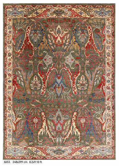 248 x 299 cm | Kawros Green Design Hand Knotted Wool Afghan Carpet