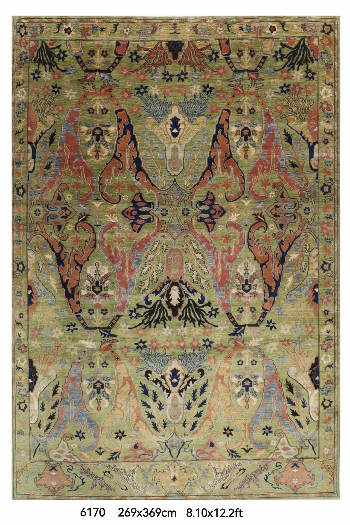 269 x 369 cm | Kawros Green Area Rug Afghan Hand Knotted Veg Dye Wool carpet