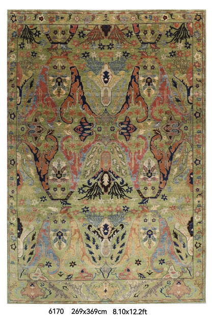 269 x 369 cm | Kawros Green Area Rug Afghan Hand Knotted Veg Dye Wool carpet
