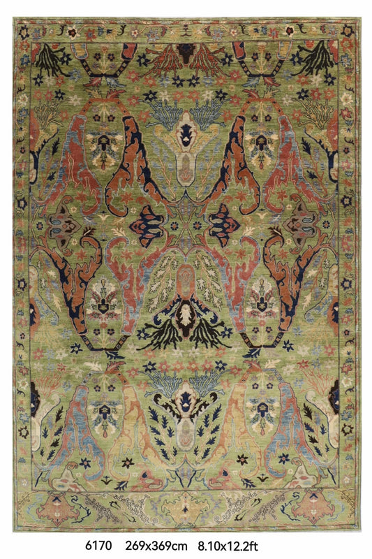 269 x 369 cm | Kawros Green Area Rug Afghan Hand Knotted Veg Dye Wool carpet
