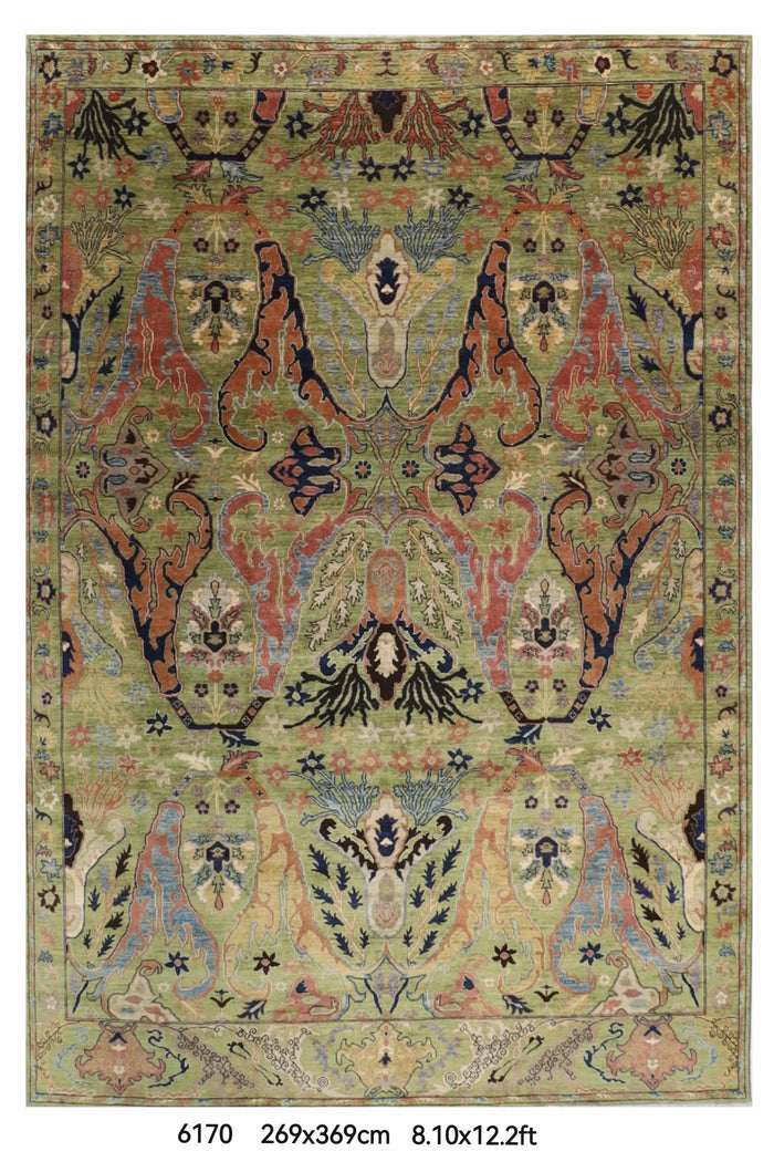 269 x 369 cm | Kawros Green Area Rug Afghan Hand Knotted Veg Dye Wool carpet