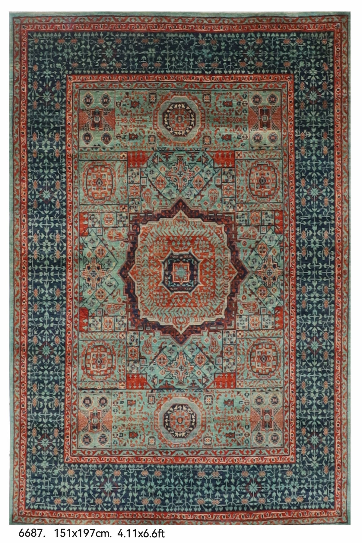 151 x 197 cm | Mamluk Design Hand Knotted Wool Afghan Carpet