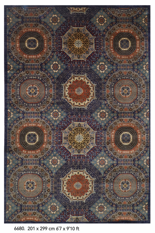 201 x 299 cm | Mamluk Blue Hand Knotted Wool Afghan Carpet