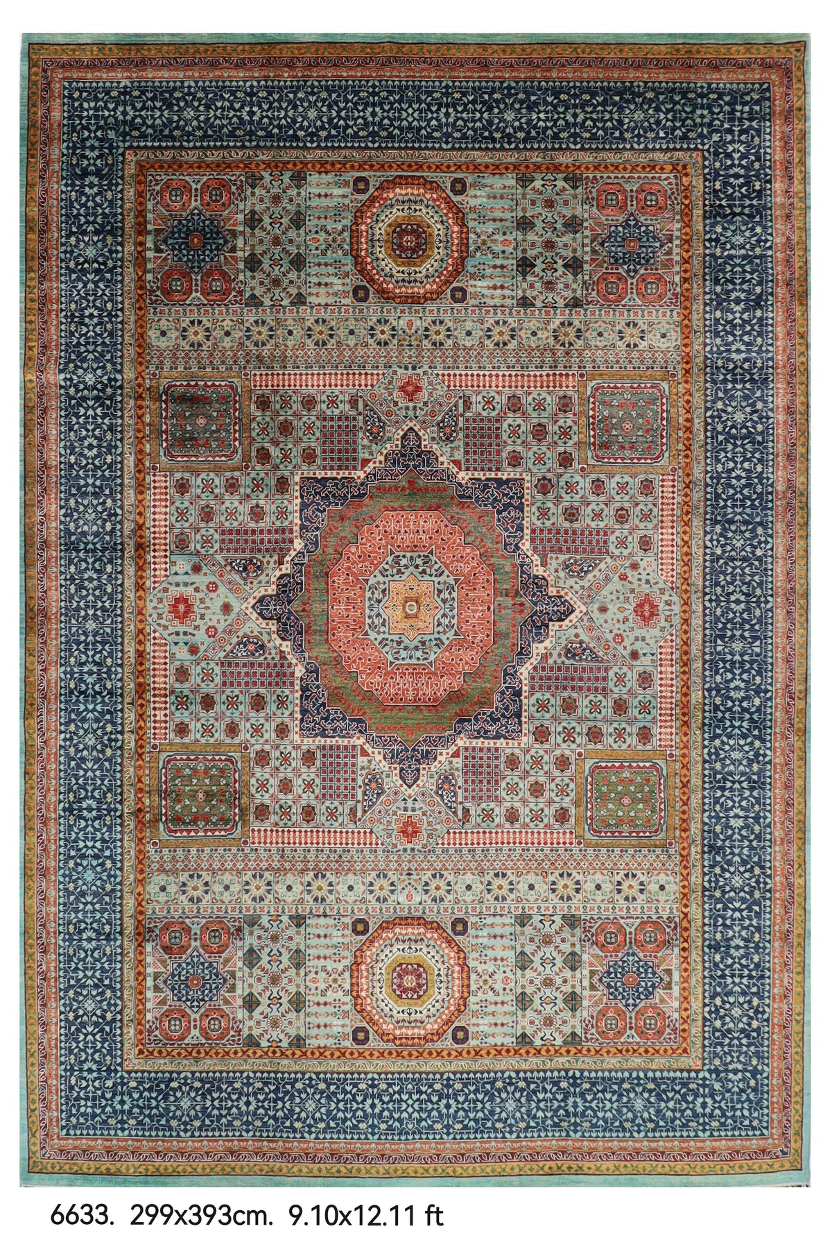 245 x 301 cm | Alfombra afgana de lana teñida con vegetales anudada a mano diseño Kawros