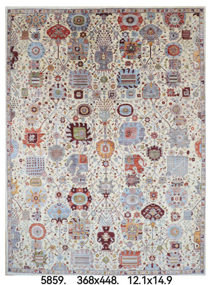 368 x 448 cm | large Serapi Beige Area Rug Afghan Hand Knotted Veg Dye Wool carpet