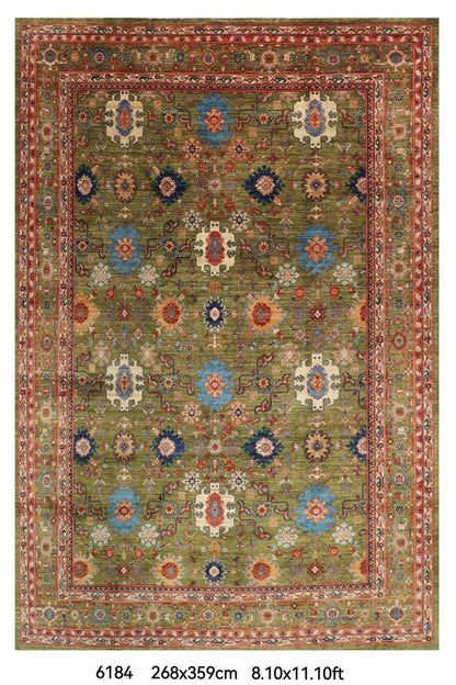 268 x 359 cm | Green Area Rug Afghan Hand Knotted Veg Dye Wool carpet