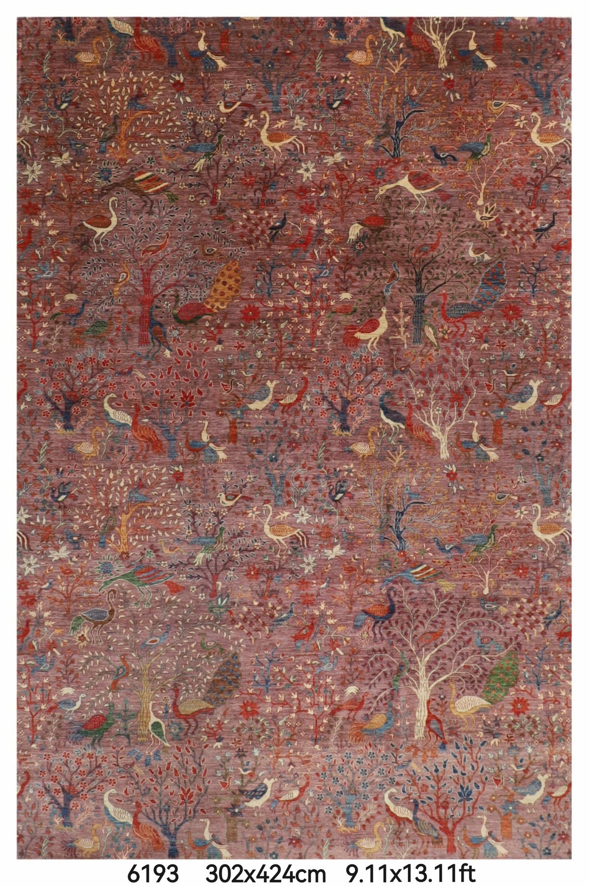 302 x 424 cm | Pink Birds Area Rug Afghan Hand Knotted Veg Dye Wool carpet