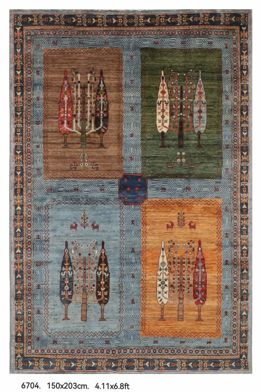 150 x 203 cm | Tree of life Design Hand Knotted Wool Afghan Carpet