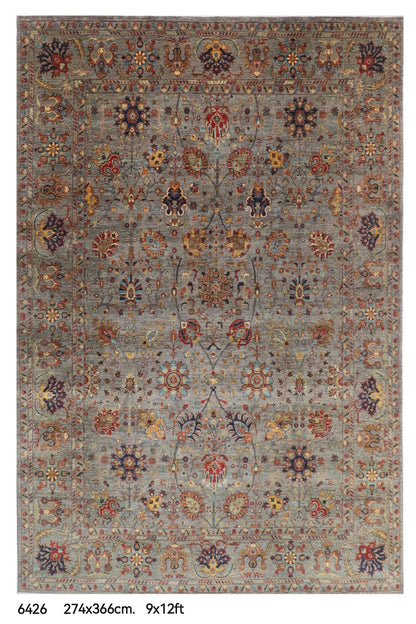 274 x 366 cm | Sultani Gray Design Hand Knotted veg Dye Wool Afghan Carpet