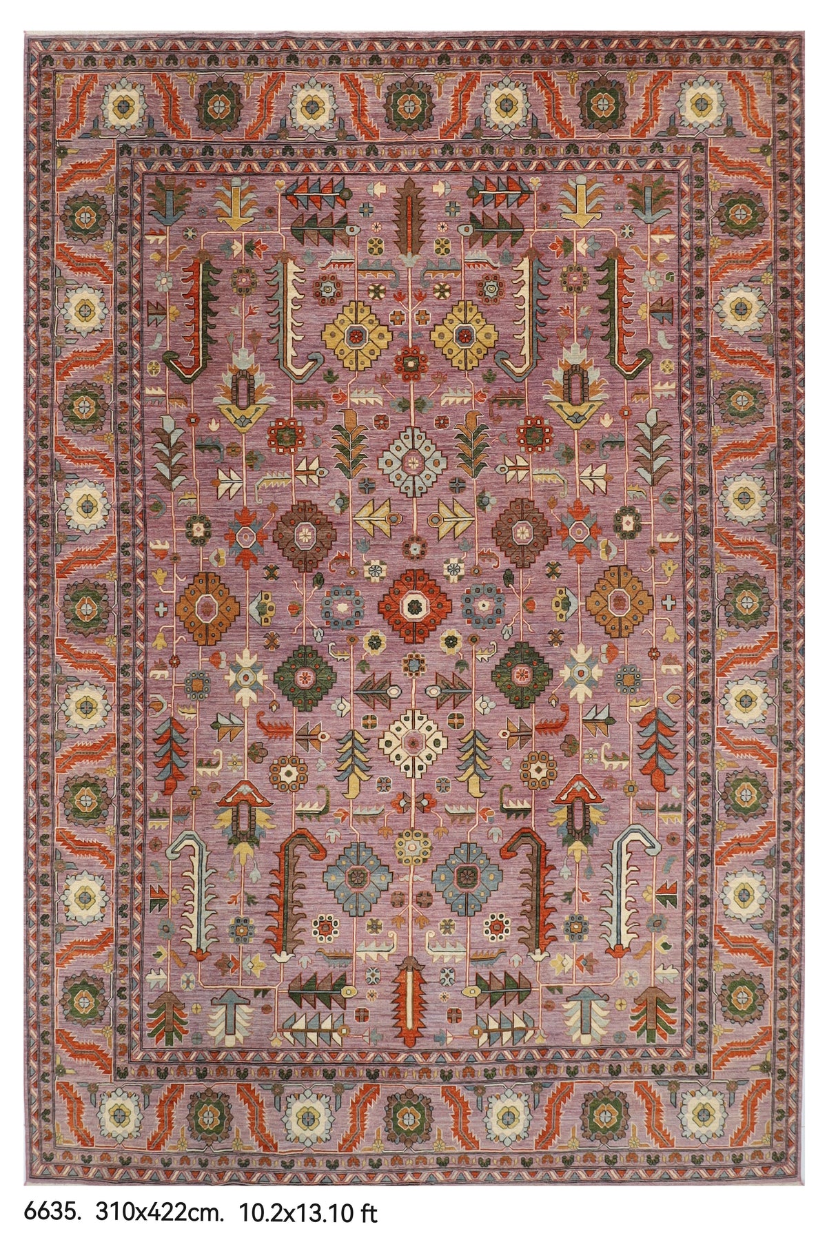 311 x 422 cm | Bidjar Dark Pinky Design Hand Knotted Wool Afghan Carpet